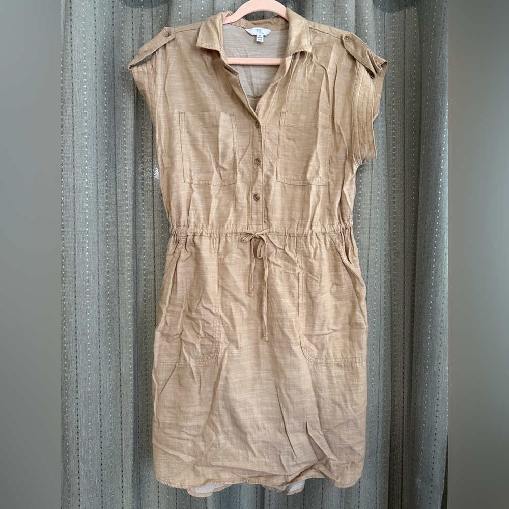 Time and Tru Tan Drawstring Midi Shirt Dress